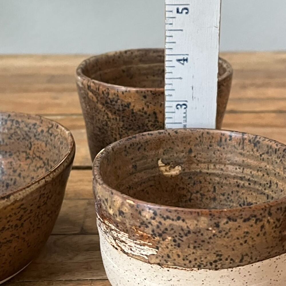 Studio Art Stoneware Bowl & Cup Set (3) Speckled Two Tone Dipped Semi-Matte - Picture 15 of 16